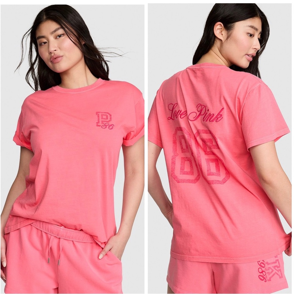 Victoria’s Secret PINK Campus Tee Vivid Pink Love Pink 86 NWT